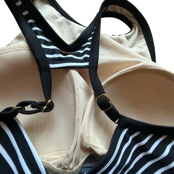 Kona Sol Striped Racerback Bikini Swim Top Black White Size M Beach Vacation - Picture 5 of 7